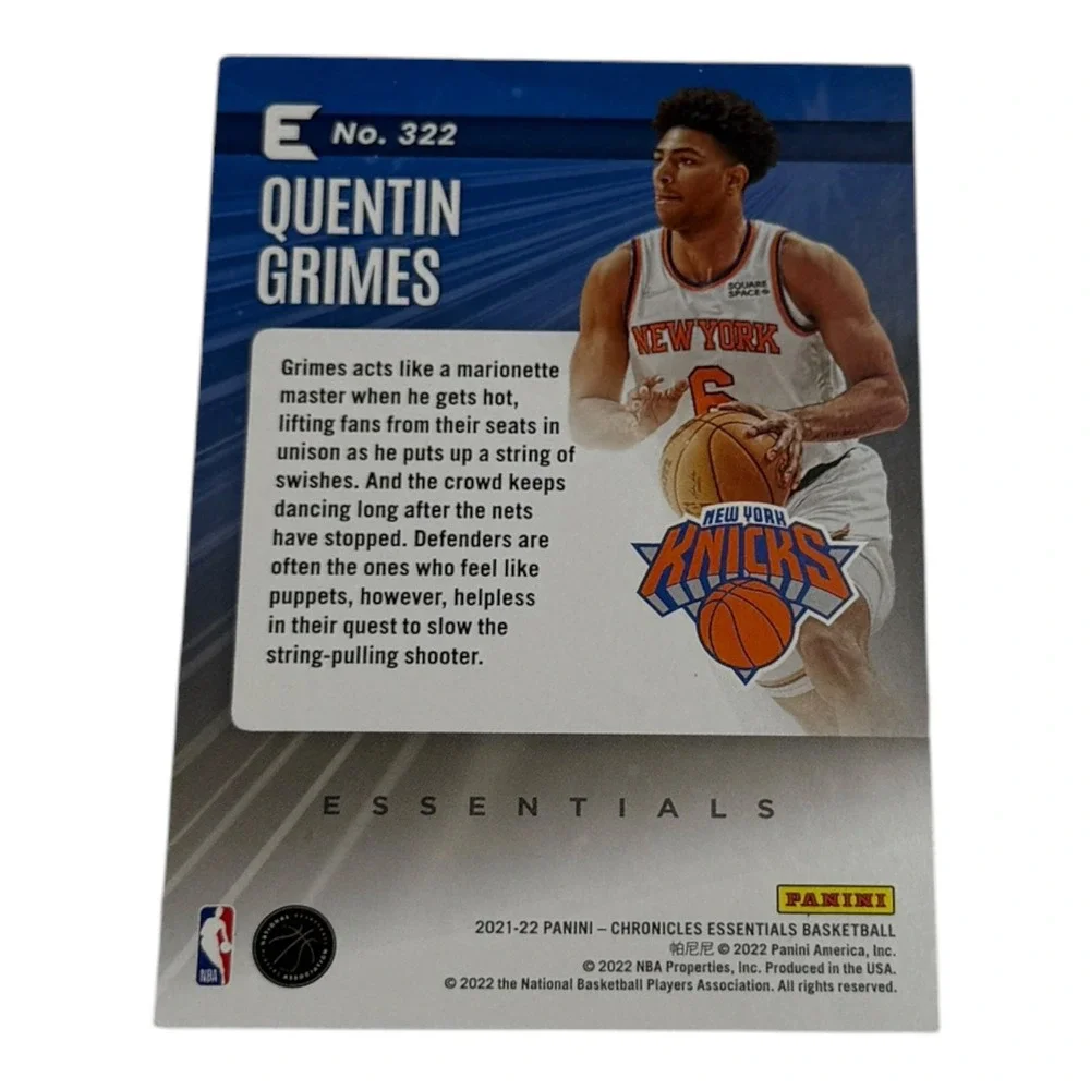 2021-22 Panini Chronicles Essentials Quentin Grimes Rookie Card RC #322 Knicks - Picture 2 of 2